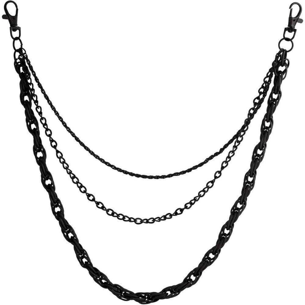 Gothic Black Leather-Look Pants Chain Wallet Belt Unisex Edgy Jewelry